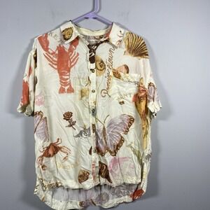 We The Free People Share Good Vibes Coral Button Up Shirt Ocean Boho Womens Sz S